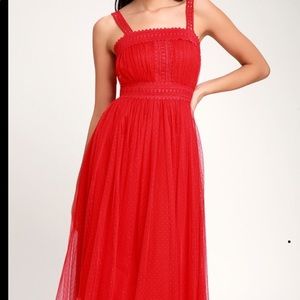 Lulu’s forever Love Red Swiss dot sleeveless dress